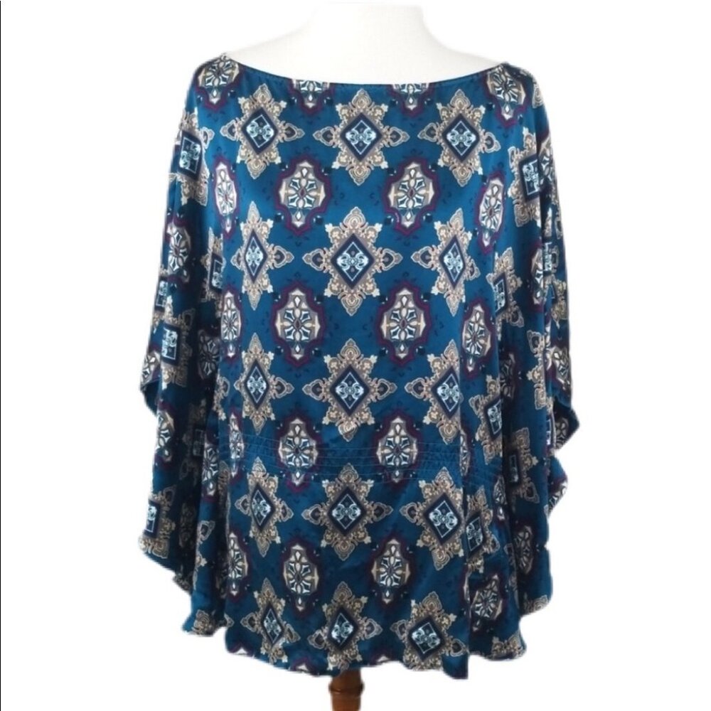 Blue Bebe 100% Silk Kimono Style Top Size Small